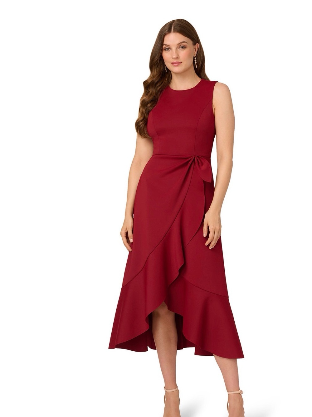 NWT Adrianna Papell Scuba Burgundy Ruffle Wrap Midi Dress - Formal Wear